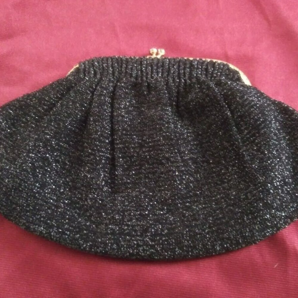 Upcycled Xmas Gift Vintage Black Silver clip make up bag Plus Bonus ACCS